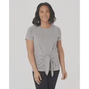 AnyBody Womens 3X Cozy Knit Slub Tie Front Tee T Shirt Gray Stretch NWT